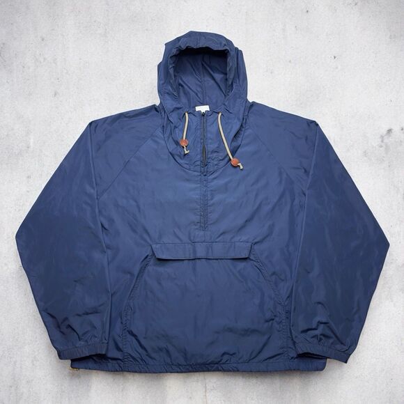 VTG 80s Columbia Nylon Hooded Anorak Pullover Windbreaker Jacket XL Navy USA - Picture 1 of 11